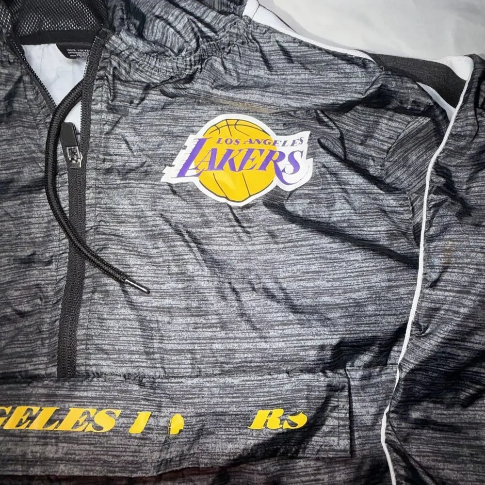 NBA Los Angeles Lakers Hooded Windbreaker Jacket Mens Small Gray Athletic